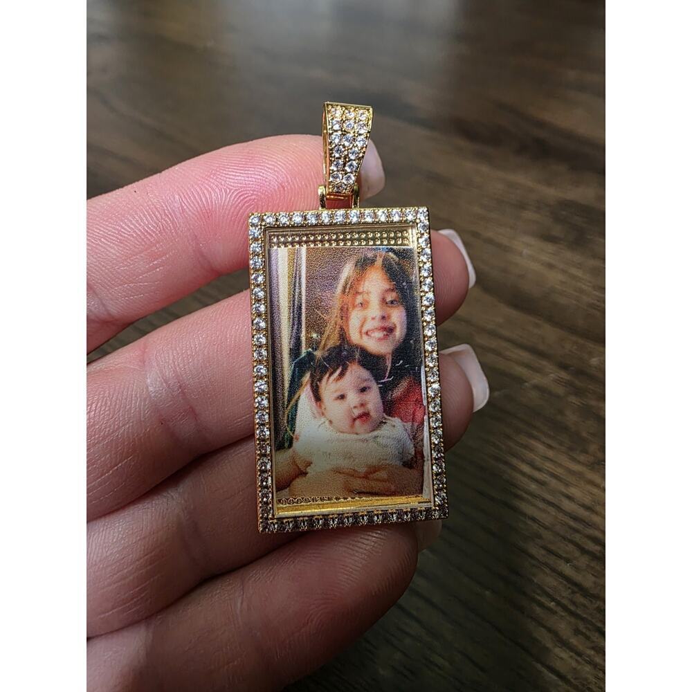 Picture Locket Pendant Necklace Engraved Square Cooper